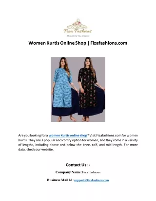 Women Kurtis Online Shop | Fizafashions.com