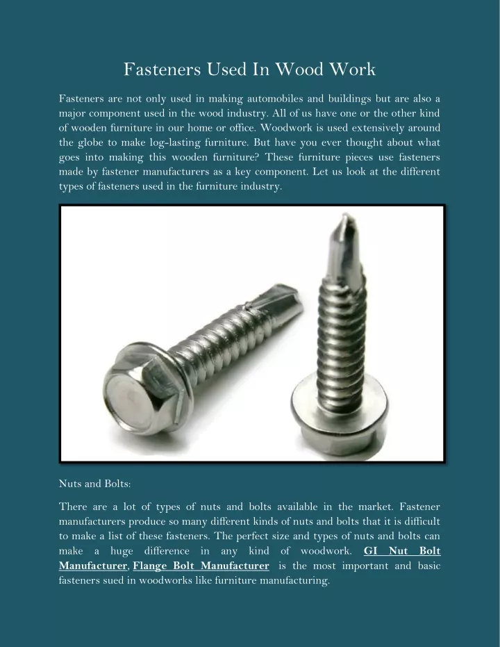 fasteners used in wood work