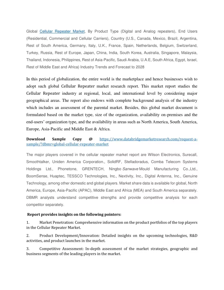 global cellular repeater market by product type