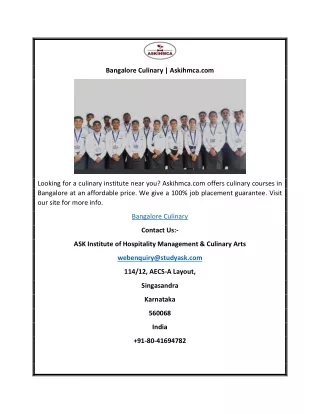 bangalore culinary askihmca com