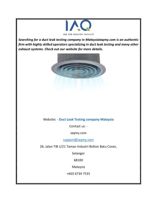 Duct Leak Testing Company Malaysia  Iaqmy.com