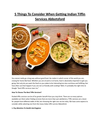 5 Things To Consider When Getting Indian Tiffin Services Abbotsford