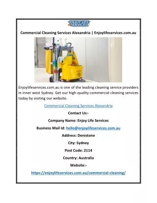 Commercial Cleaning Services Alexandria | Enjoylifeservices.com.au