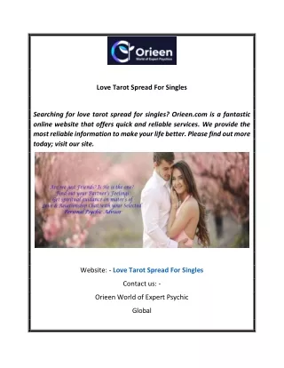 Love Tarot Spread For Singles  Orieen.com