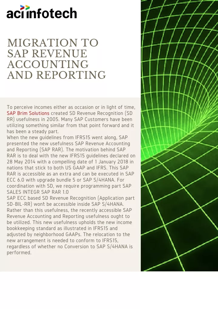 migration to sap revenue accounting and reporting