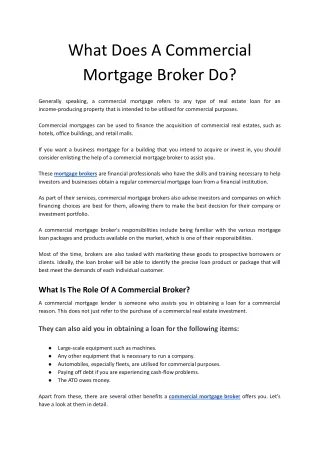 What Does A Commercial Mortgage Broker Do