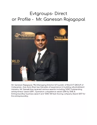 evtgroups direct or profile mr ganesan rajagopal