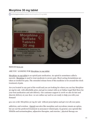 Morphine 30 mg Tablet