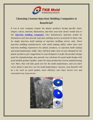 Choosing Custom Injection Molding Companies is Beneficial?