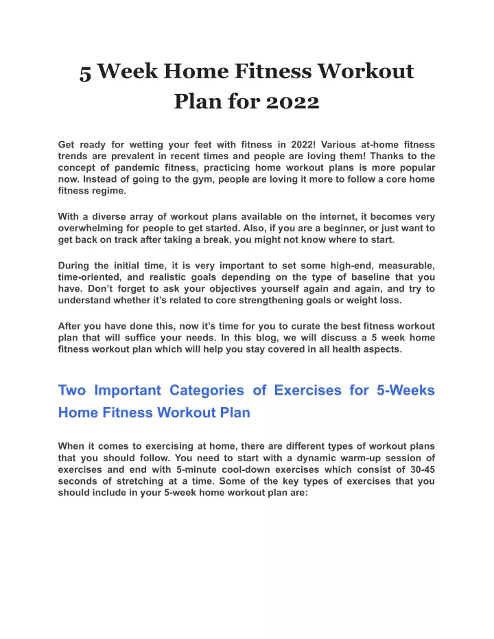 5 week home fitness workout plan for 2022