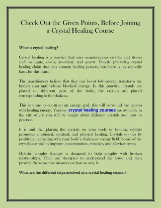 Check Out the Given Points, Before Joining a Crystal Healing Course