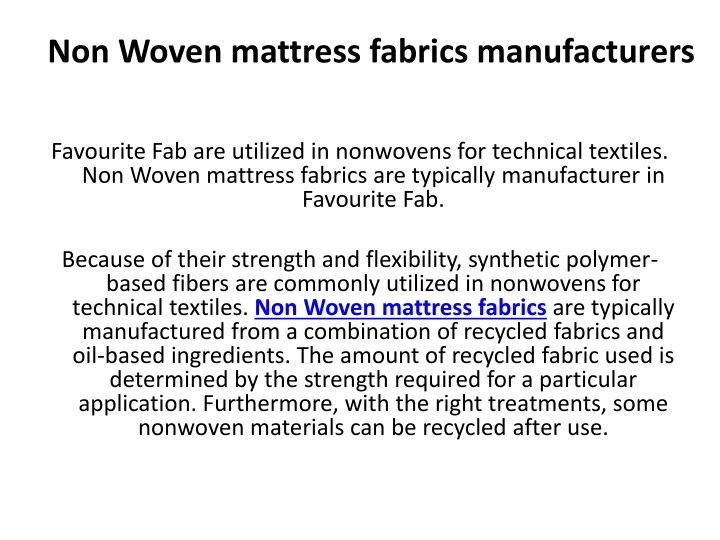 non woven mattress fabrics manufacturers
