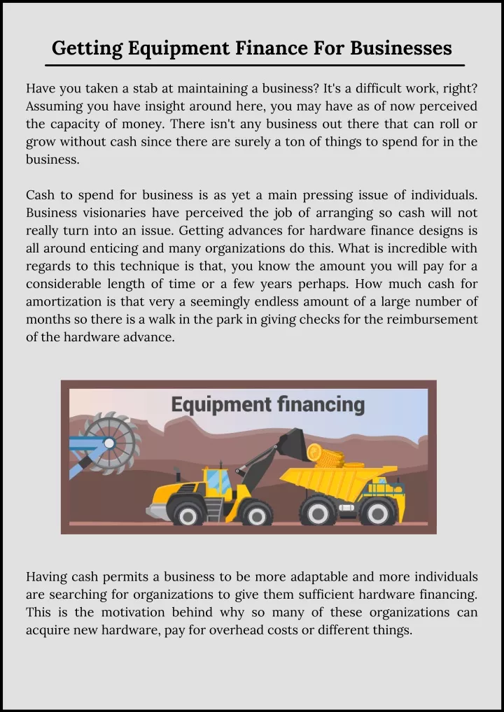 getting equipment finance for businesses