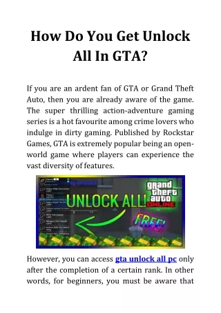 How Do You Get Unlock All In GTA