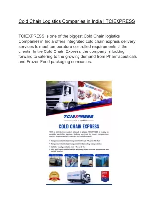 cold chain logistics companies in india tciexpress