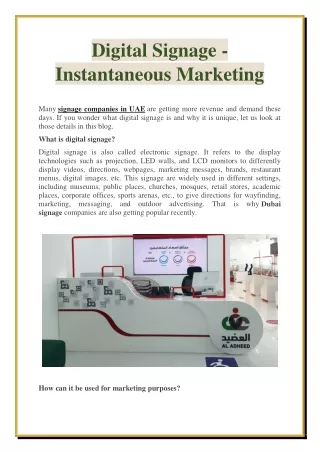 Digital Signage - Instantaneous Marketing