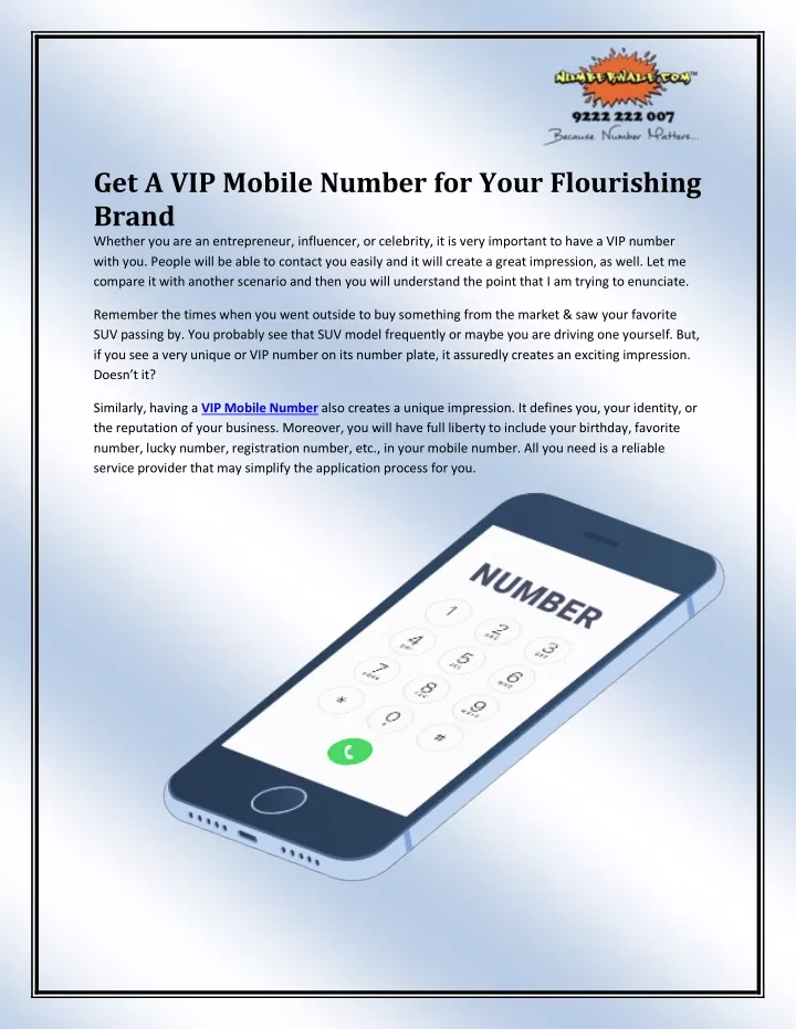 get a vip mobile number for your flourishing