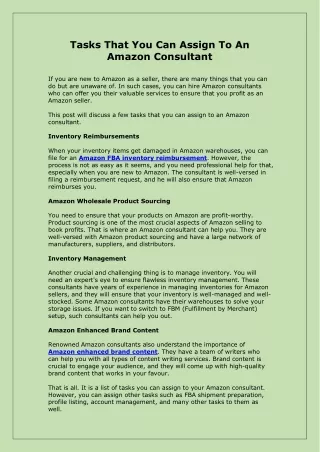 tasks that you can assign to an amazon consultant