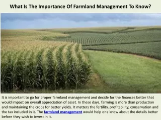 What Is The Importance Of Farmland Management To Know?
