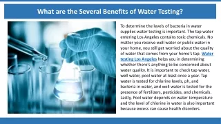 what are the several benefits of water testing