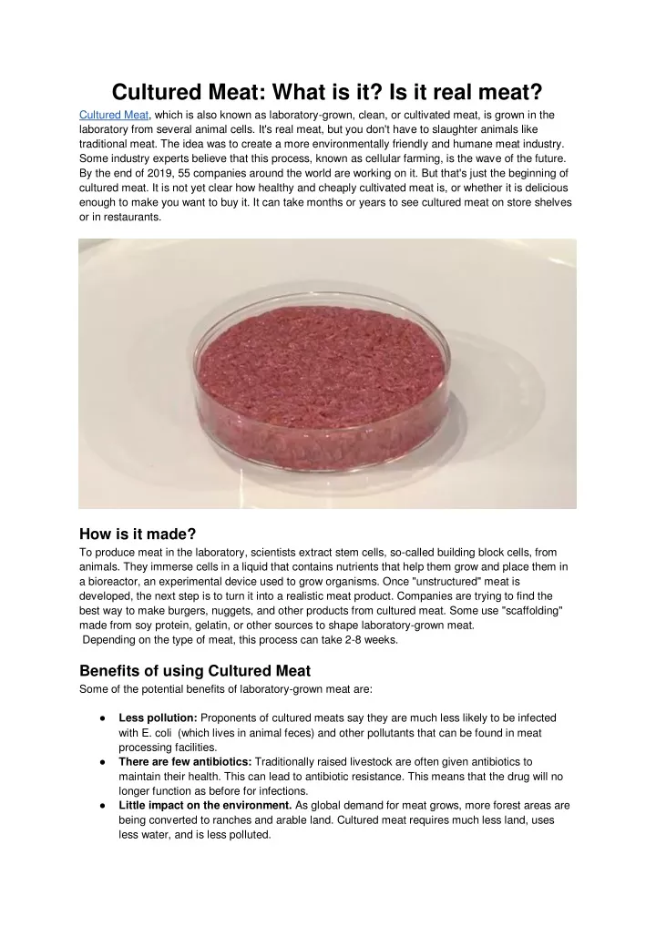 cultured meat what is it is it real meat cultured