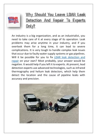 How Does LDAR leak detection And repair Work For You?