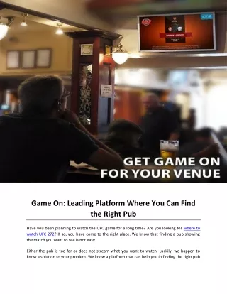 Game On: Leading Platform Where You Can Find the Right Pub