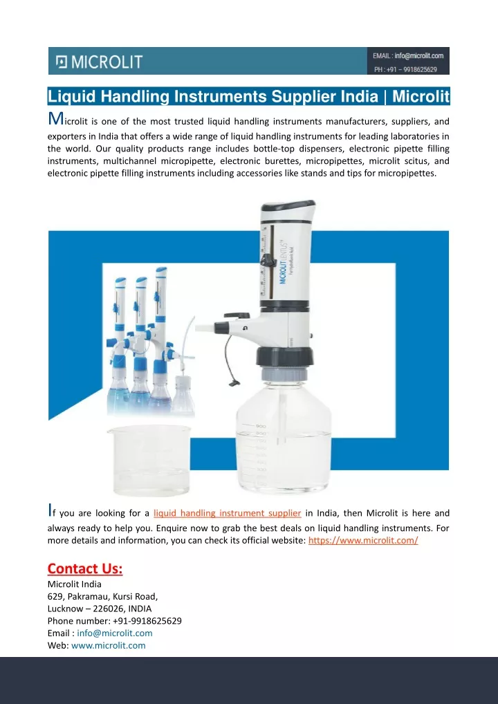liquid handling instruments supplier india