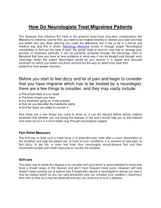 How Do Neurologists Treat Migraines Patients
