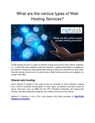 What are the various types of Web Hosting Services ?