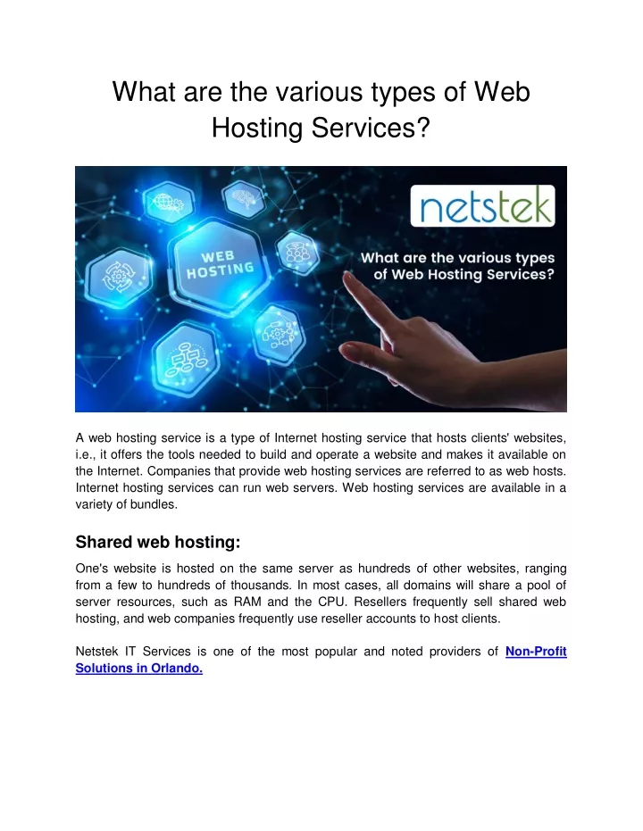what are the various types of web hosting services