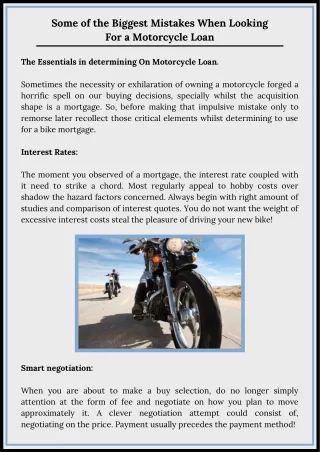 Some of the Biggest Mistakes When Looking For a Motorcycle Loan
