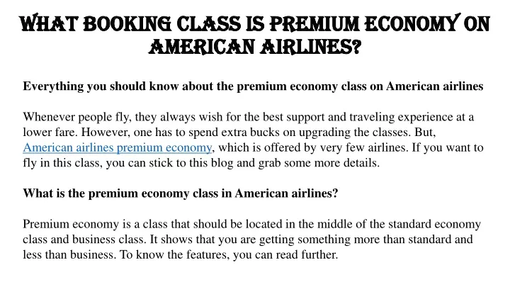 what booking class is premium economy on american airlines