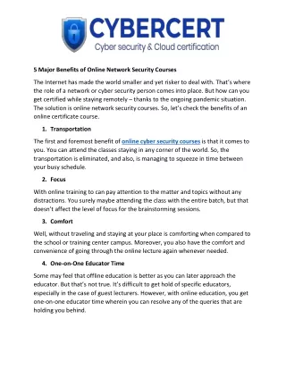 5 Major Benefits of Online Network Security Courses