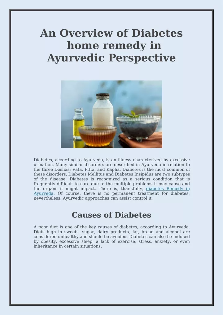 an overview of diabetes home remedy in ayurvedic