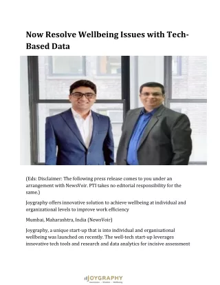 Now Resolve Wellbeing Issues with Tech-Based Data Analytics- Joygraphy