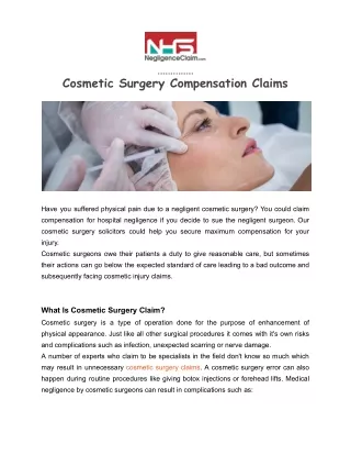 Cosmetic Surgery Compensation Claims