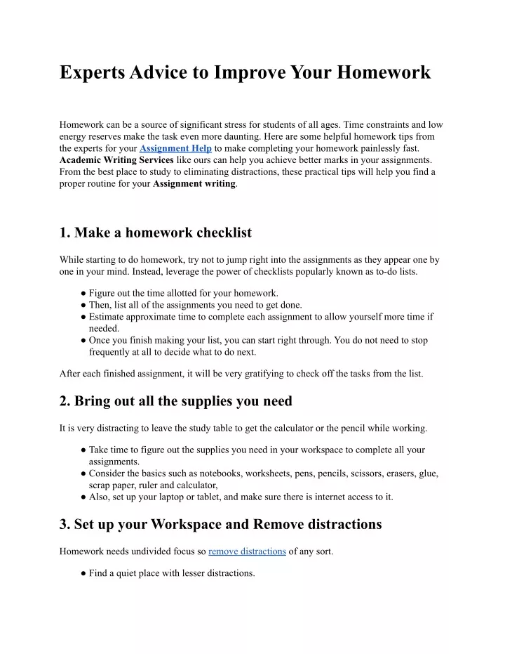 experts advice to improve your homework