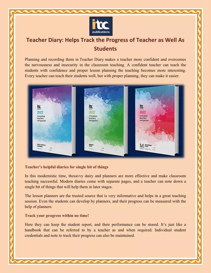 teacher diary helps track the progress of teacher