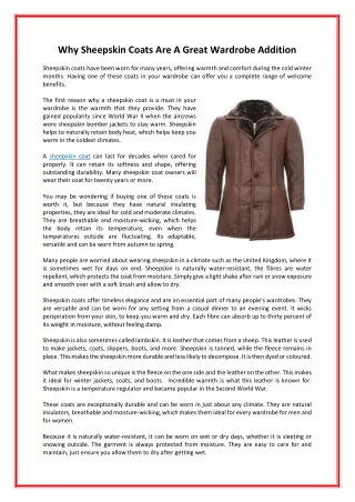 Why Sheepskin Coats Are A Great Wardrobe Addition