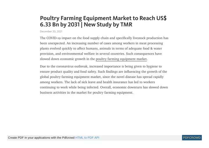 poultry farming equipment market to reach