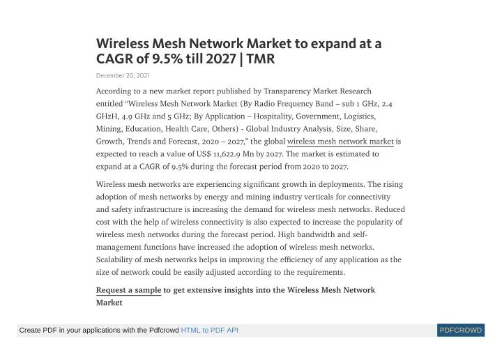 wireless mesh network market to expand at a cagr