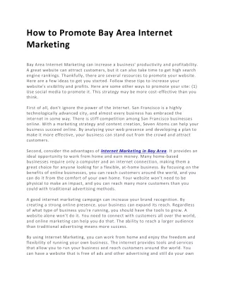 How to Promote Bay Area Internet Marketing