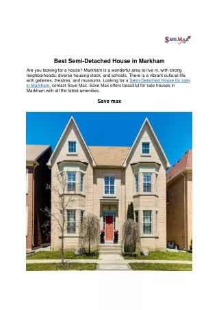 best semi detached house in markham