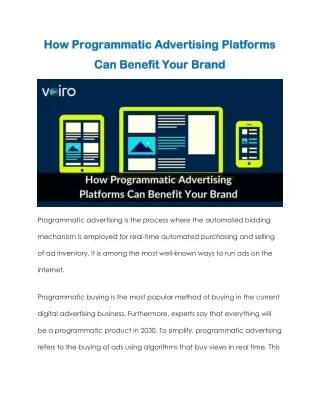 How Programmatic Advertising Platforms Can Benefit Your Brand