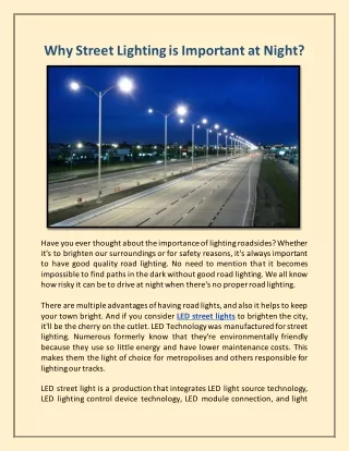 Why Street Lighting is Important at Night
