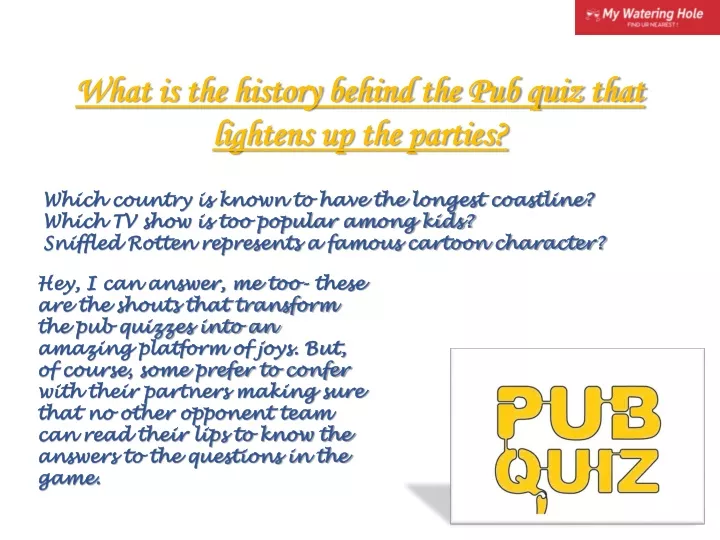 what is the history behind the pub quiz that