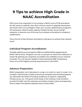 9 Tips to achieve High Grade in NAAC Accreditation