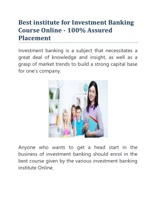 Best institute for Investment Banking Course Online - 100% Assured Placement