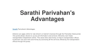 Sarathi Parivahan's Advantages